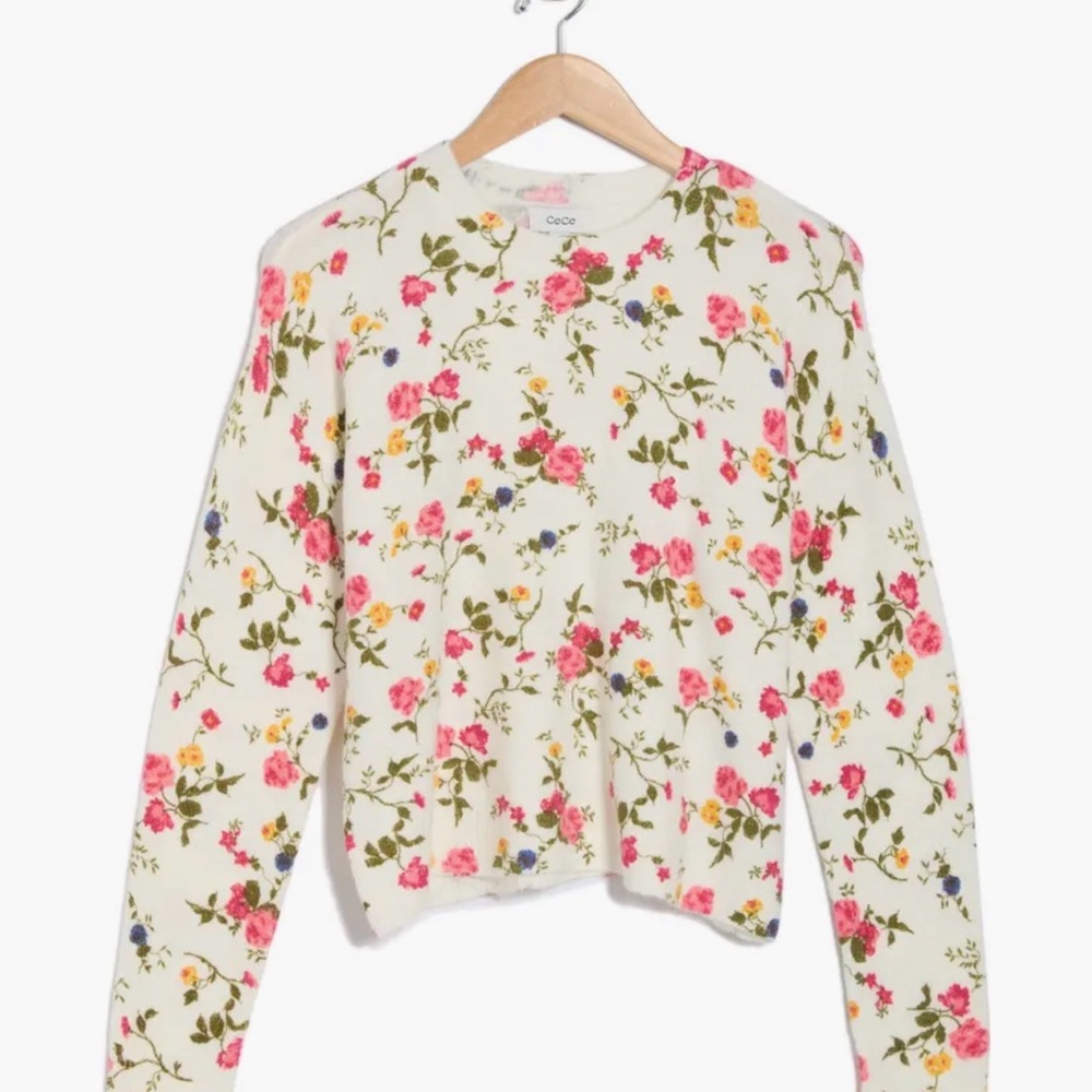 CeCe Cream Floral Print Long Sleeve Top